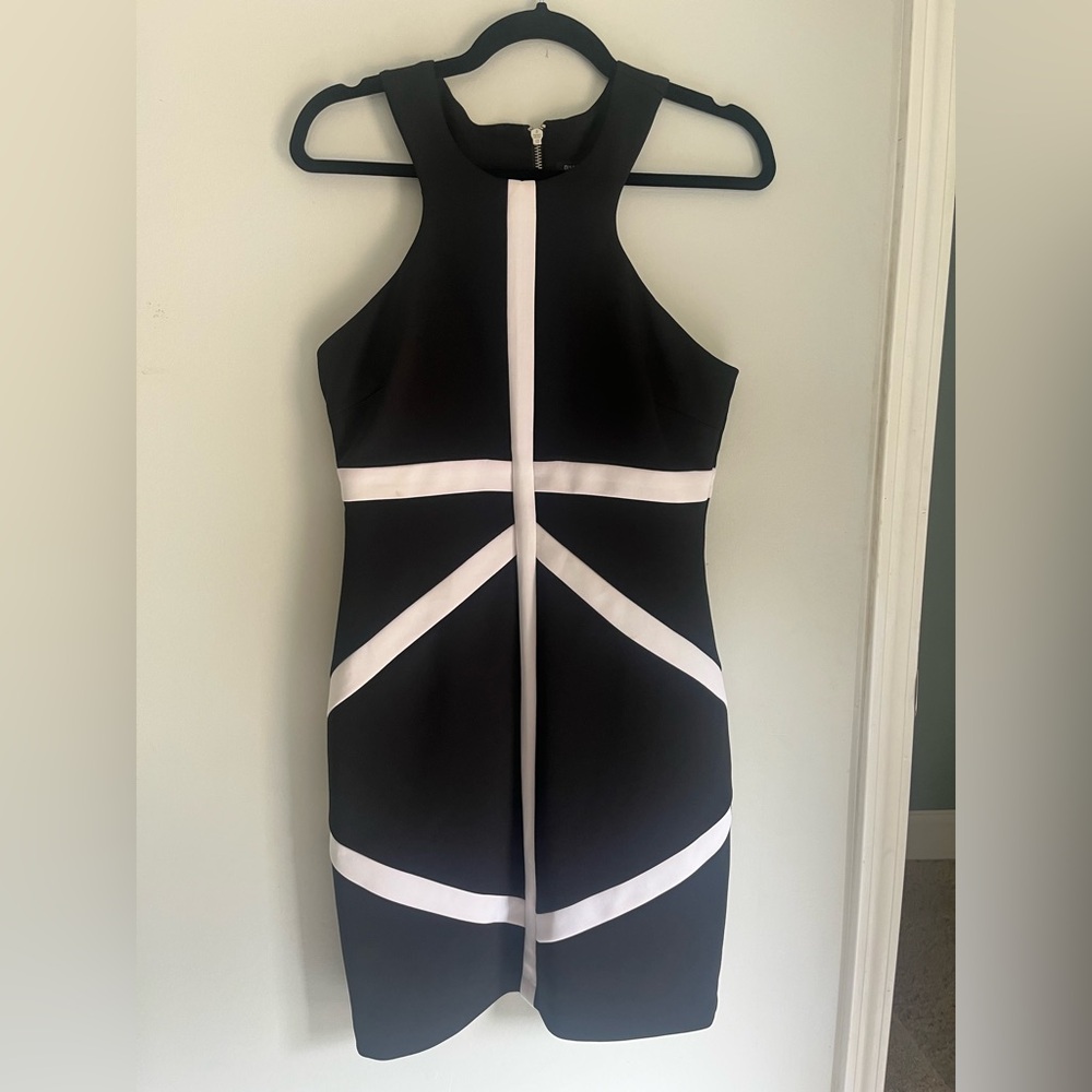 Bisou Bisou Black and White Halter Bodycon Mini Dress